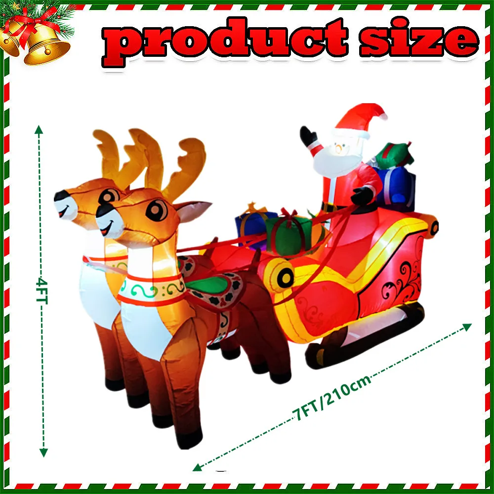 Decoração inflável de natal papai noel equitação trenó rena luzes led embutidas, para decoração de festa de jardim ao ar livre indoor