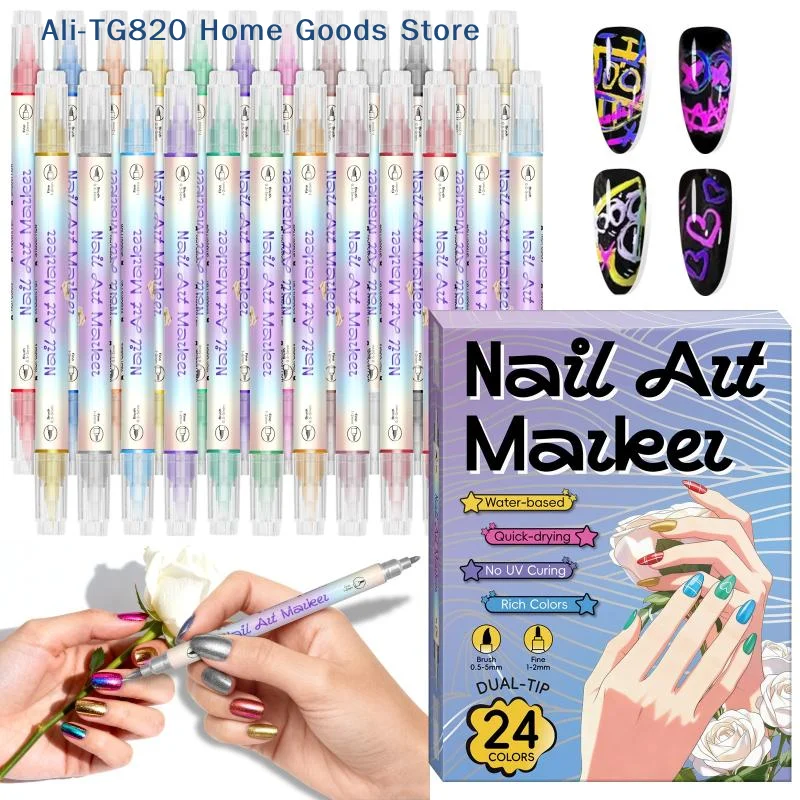 [TG820] Canetas de Arte para Unhas em 12/24 Cores, Canetas de Esmalte 0.5MM, Kit de Canetas para Desenho e Pintura