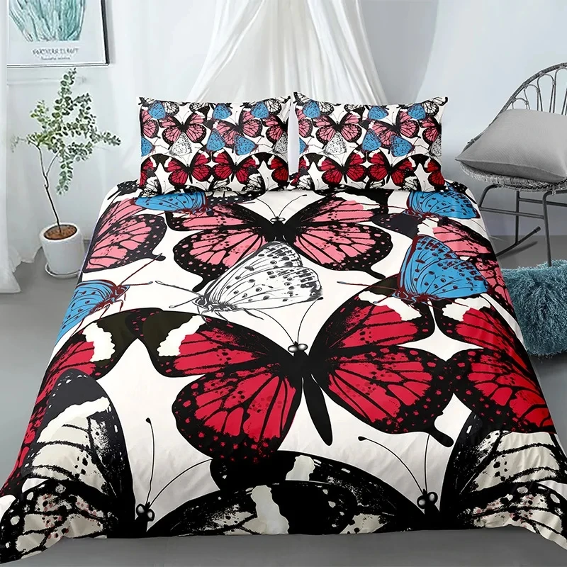 

Butterfly Bedding Set,Butterfly Duvet Cover Set Queen Size,Blue Red Butterflies Printed Comforter Cover Set for Girls Kids Teens