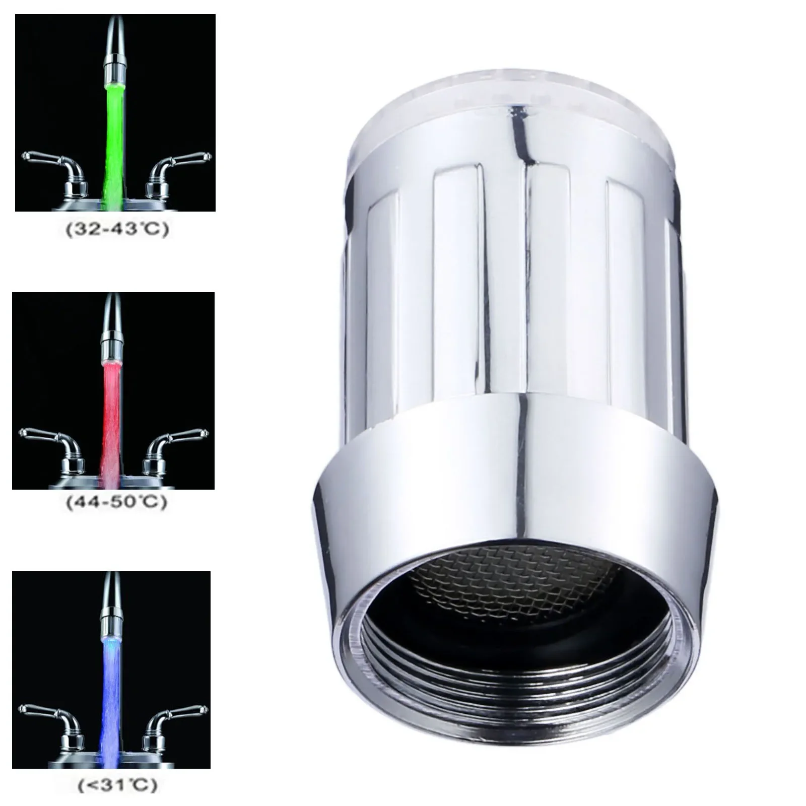 ABS LED Water Faucet Light 3 Color Waterfall Glow Shower Stream Tap Temperature Control Kitchen Bathroom Accessory With Adapter