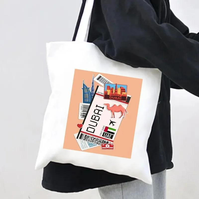 Paris New York Moscow Rome Milan London Plane Ticket Shopper Bags Harajuku Shopping Canvas Tote Bag Women Shoulder Handbag Gift