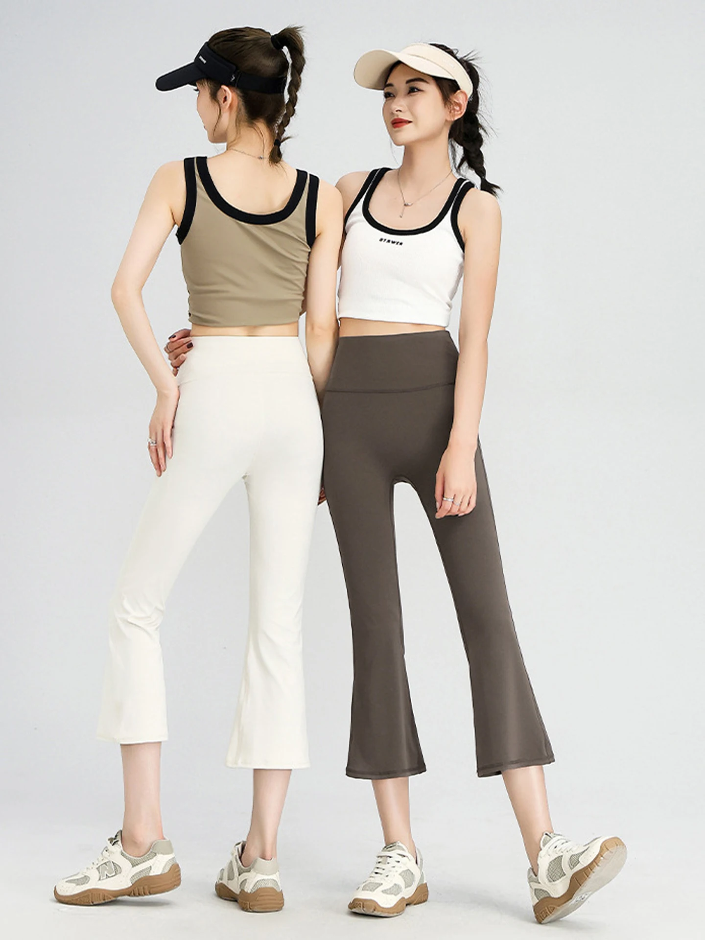 ハイウエストアイスシルクヨガパンツ女性のアウトドアウェア夏薄いレギンスフィットランニングパンツ7フィートフレアパンツ