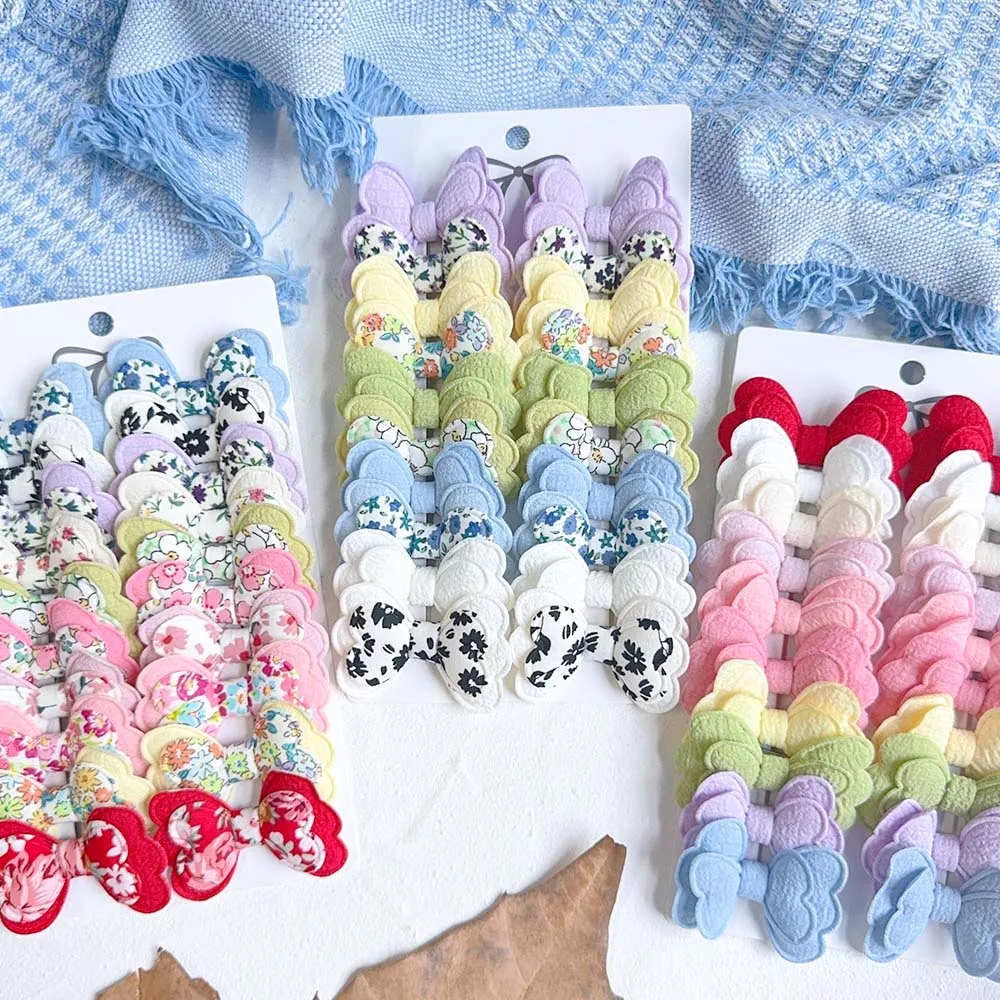 

20 шт./компл., заколка для волос ярких цветов, подарок для девочек, двухслойный бант, милая заколка для волос с челкой, безопасные для хлопка, детские аксессуары для волос