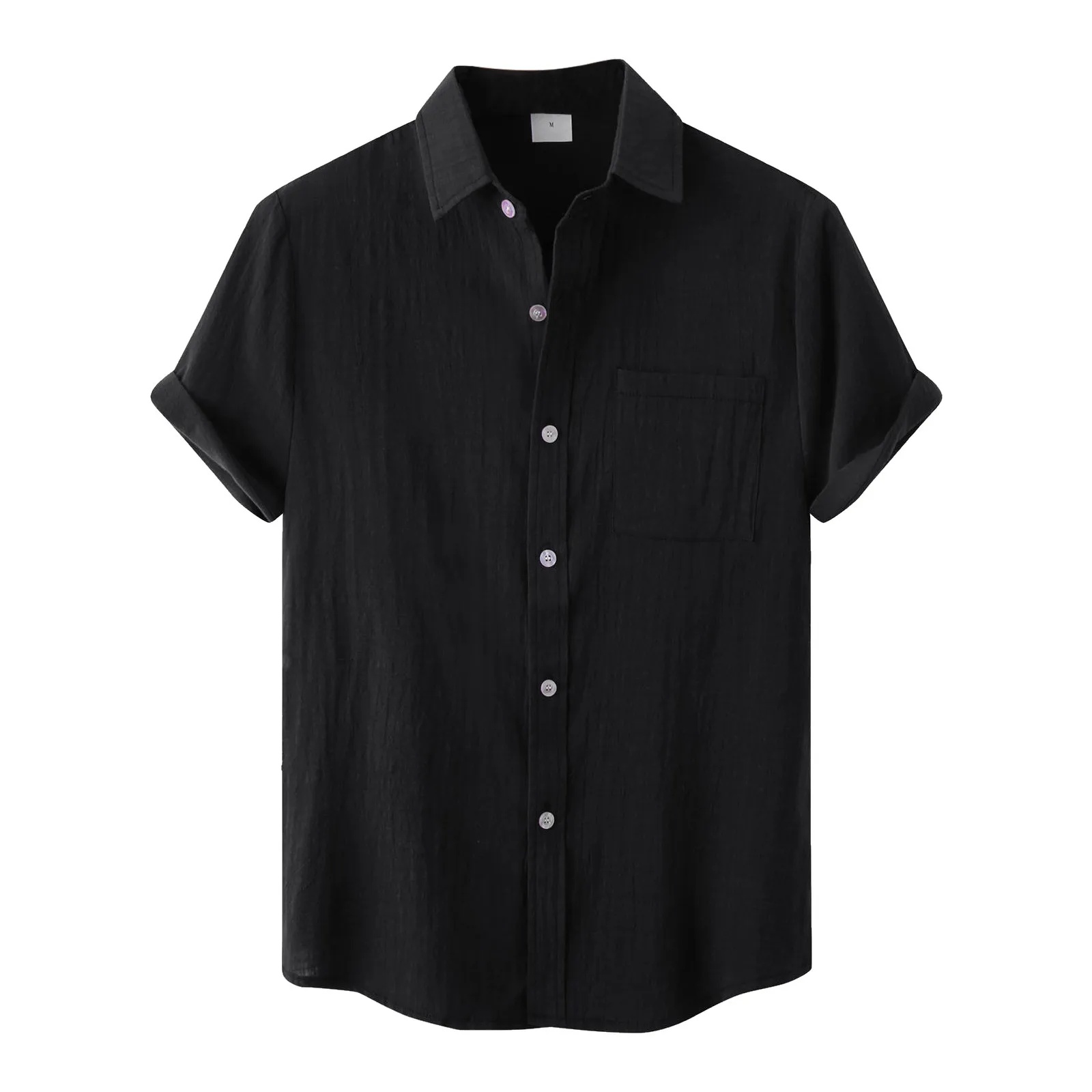 2023 Men'S Fashion Business Top Shirt Fit Solid Color Turndown Collar Top Casual Button Short-Sleeved Loose Shirts Blouses