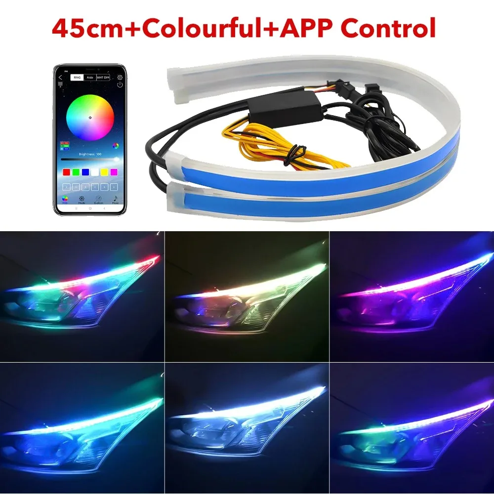 Tagfahrlicht Auto LED DRL Lampe Streifen DRL Dekorative Licht Auto Scheinwerfer Blinker Licht RGB Mit Fernbedienung App Steuerung