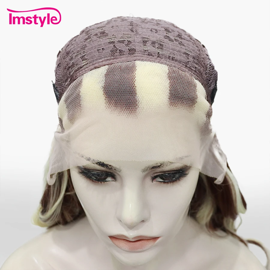 Imstyle Chestnut Brown Wig Synthetic Lace Front Wig Highlight Blonde Long Wigs For Women Heat Resistant Fiber Cosplay Wig