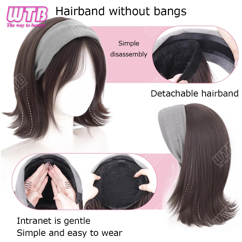 باروكات شعر صناعية، باروكات نصف أغطية الرأس، شعر نسائي قصير، باروكات مقلوبة، باروكات محاكاة طبيعية قابلة للفصل #3