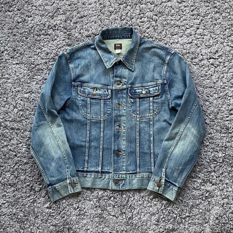 

RRL American retro denim jacket Storm Rider motorcycle washed old vintage blue dyed denim jacket