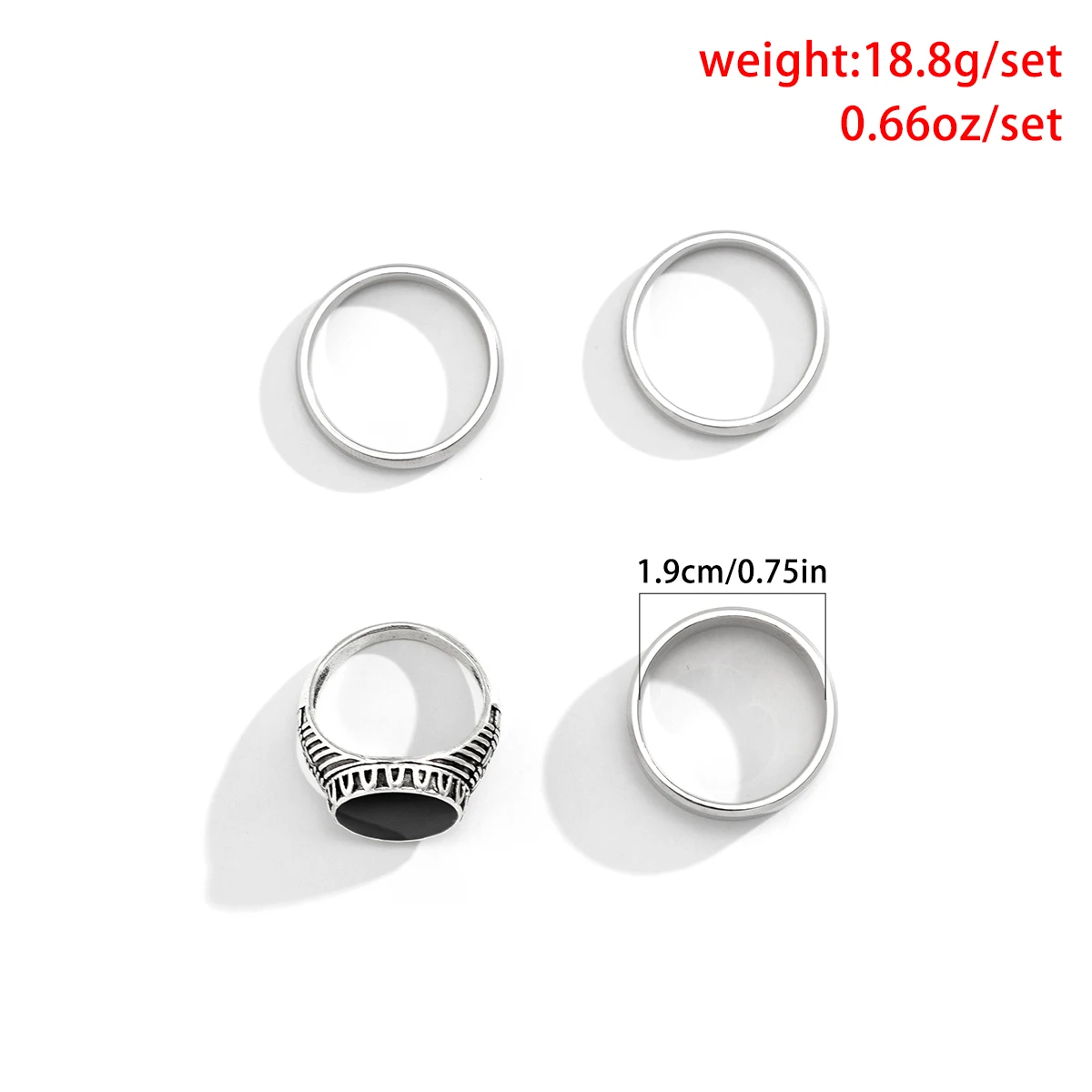 4Pcs Retro Stackable Stainless Steel Wide Rings for Men