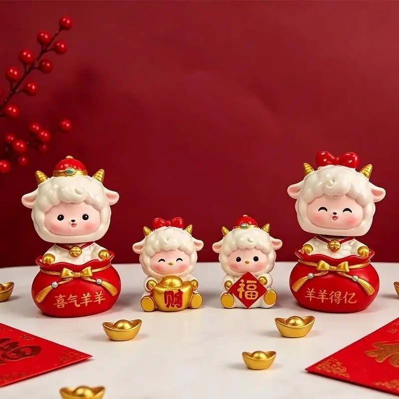 2027 Sheep Year Ornament Chinese New Year Decor 1/4Pcs Lucky Goat Figurine for Office Desktop Spring Festival Gift Supplies