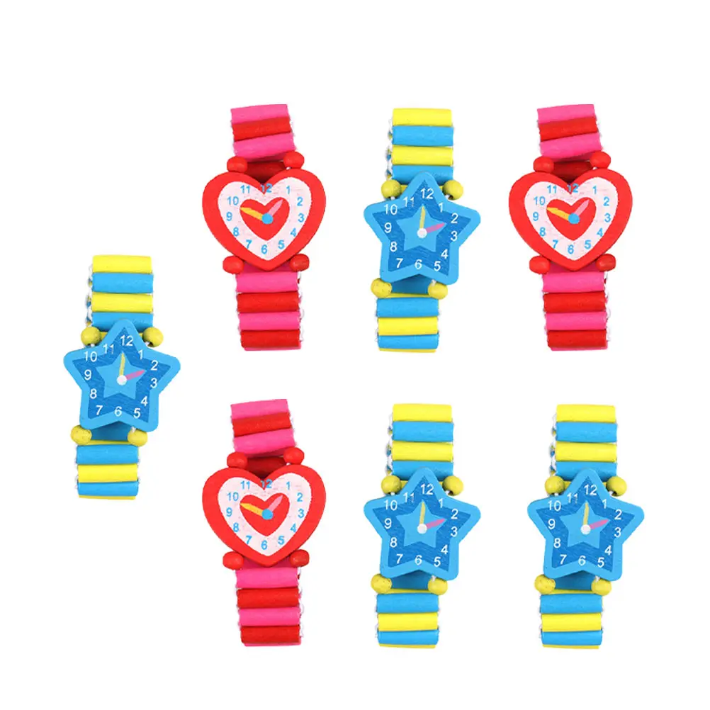 

7Pcs Wooden Fake Watch Toy Toy Kids Educational Playthings Fake Watch Child Bracelet Toys Waterproof Bright Color