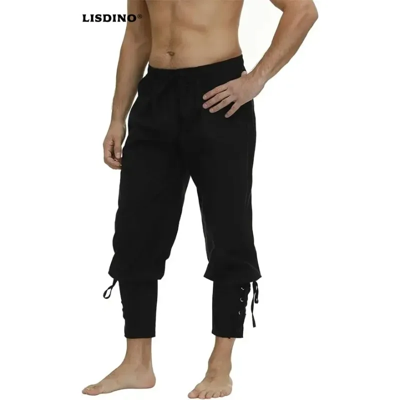 

1Men's Ankle Banded Cuff Renaissance Pants Medieval Viking Navigator Trousers Pirate Cosplay Costume with Drawstrings