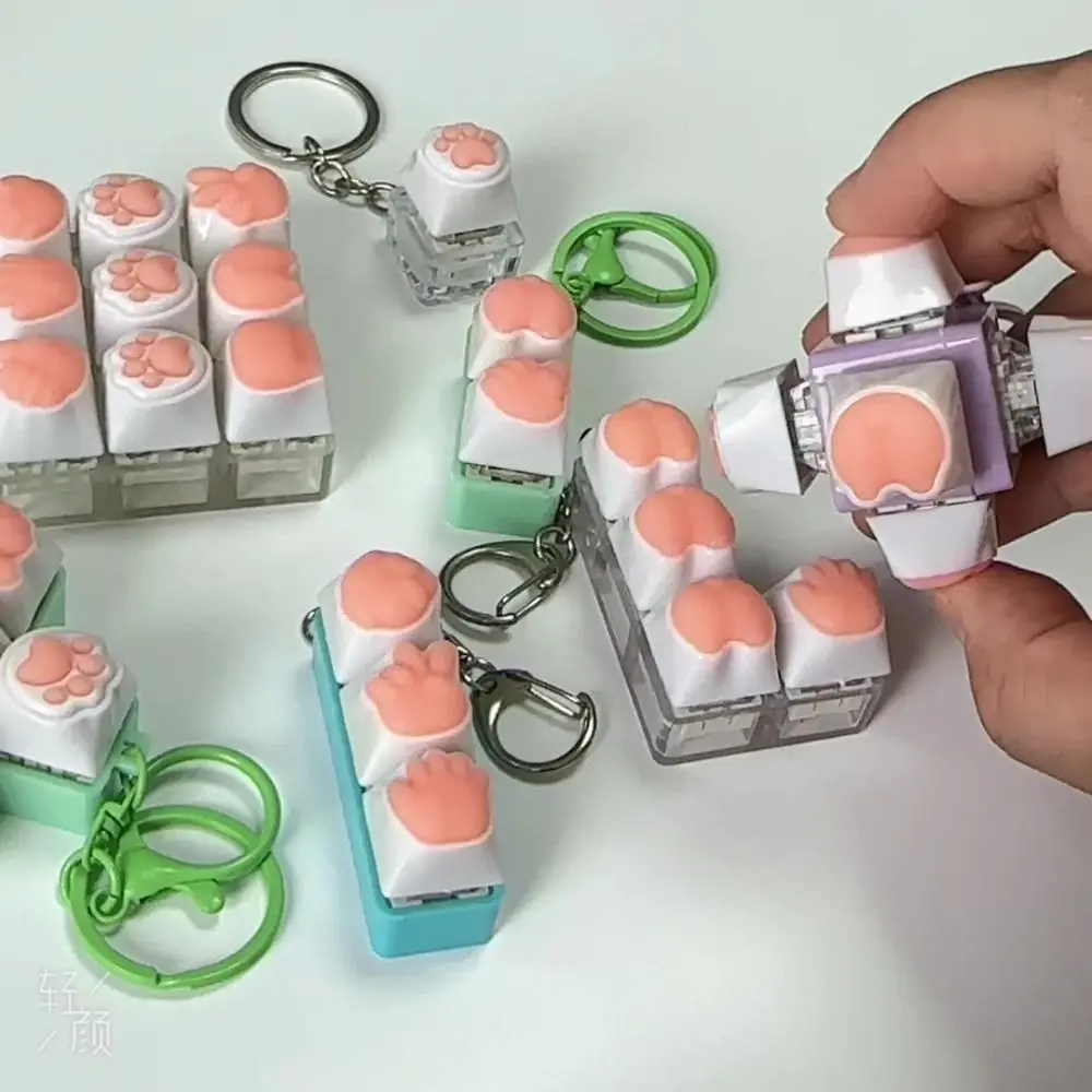 Cute Soft Silicone Keyboard Key Fidget Keychain Decompression DIY Keycaps Keyboard Key Toy Cat Paw Button Keycap Stress Relief