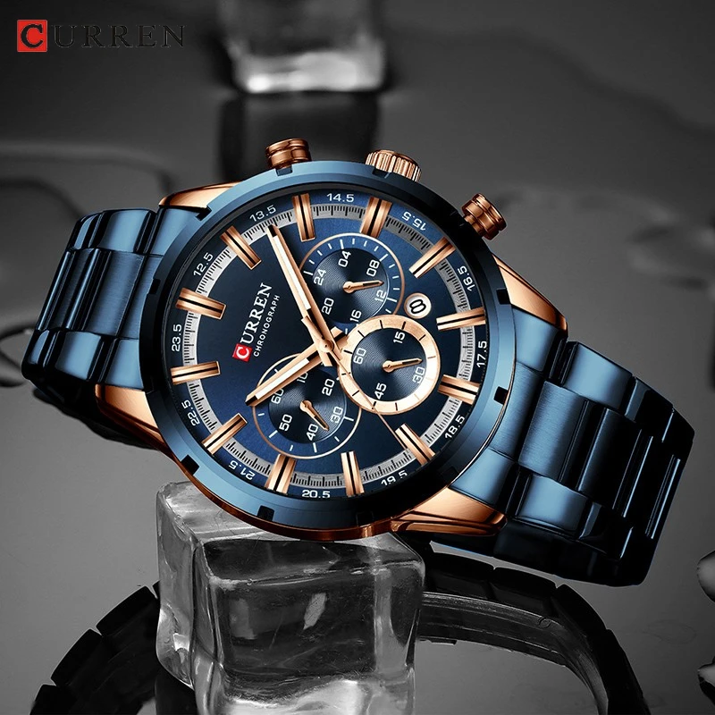 CURREN Top Brand Luxury Military Leather Wrist Watch Casual Sport Watches for Men Blue Man Clock Fashion Chronograph Wristwatch