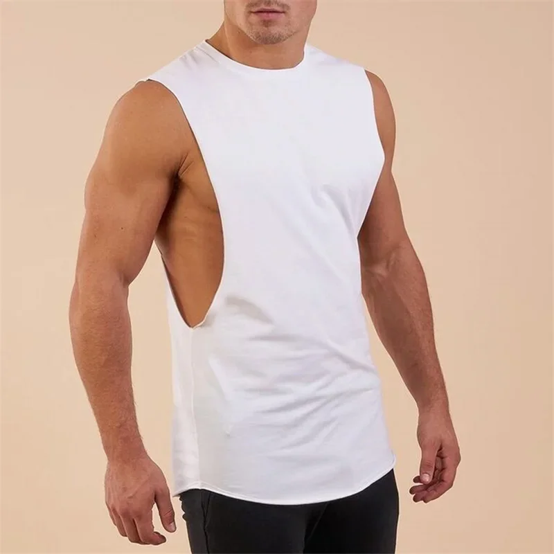 Bodybuilding Drop Armhole Tank Top Mens Cartoon Gym Stringer Summer Fitness Solid Clothing Loose O-neck Sleeveless Vest