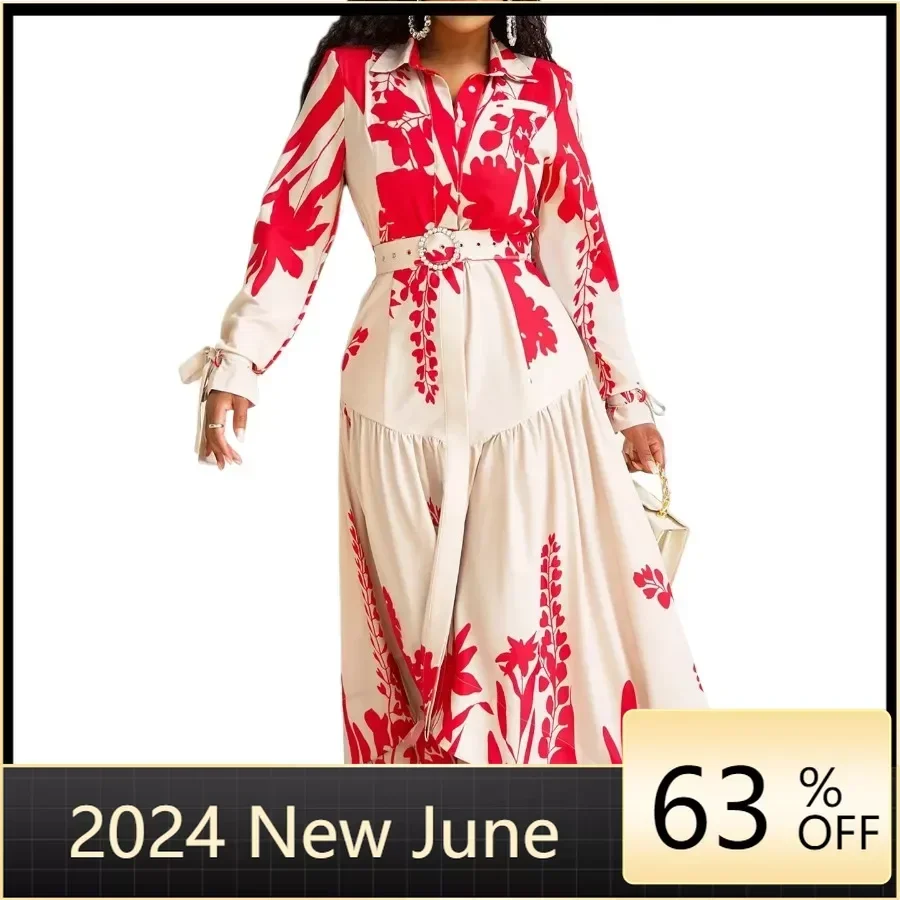 

African Dresses for Women Summer African Long Sleeve V-neck Polyester Printing Long Maxi Dress Outfits Dashiki African Clothes