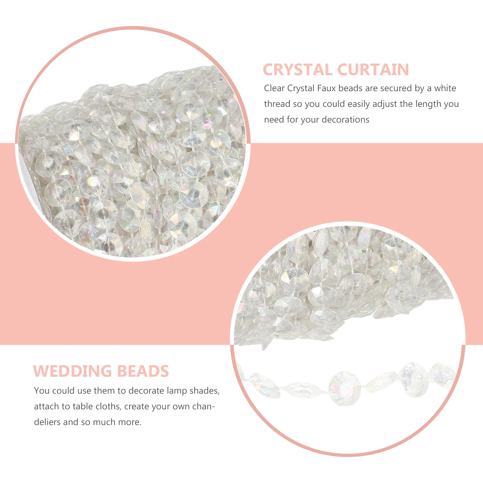 

30m Crystal Bead Garland Clear Plastic Resin Material White Thread Decor Lamp Shades Table Cloths Chandeliers Wedding Beads