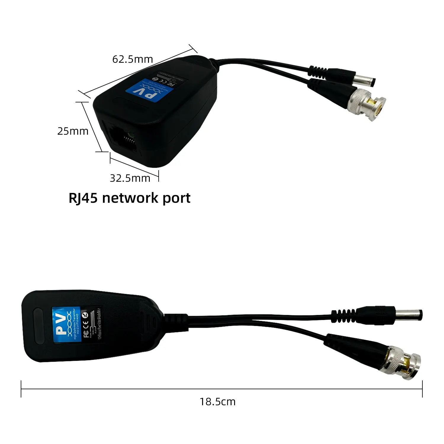 2pcs BNC to RJ45 Transmitter, Monitor Power Transmitter for Integrated Video Power Conversion of HD-CVI/TVI/AHD Analog HD Signal