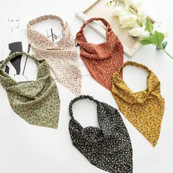 Woman Versatile Print Floral Bandanas Girls Triangle HeadScarf Ladies Breathable Fabric Hair Scarf Hair Accessories Elastic band