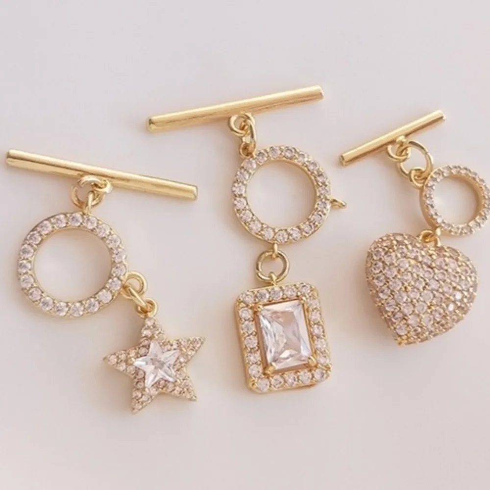 

1Pcs Copper Clasps & Hooks 14K Gold Color Pendant Peach Heart Pentagram Buckle DIY Bracelet Necklace Jewelry End Buckle