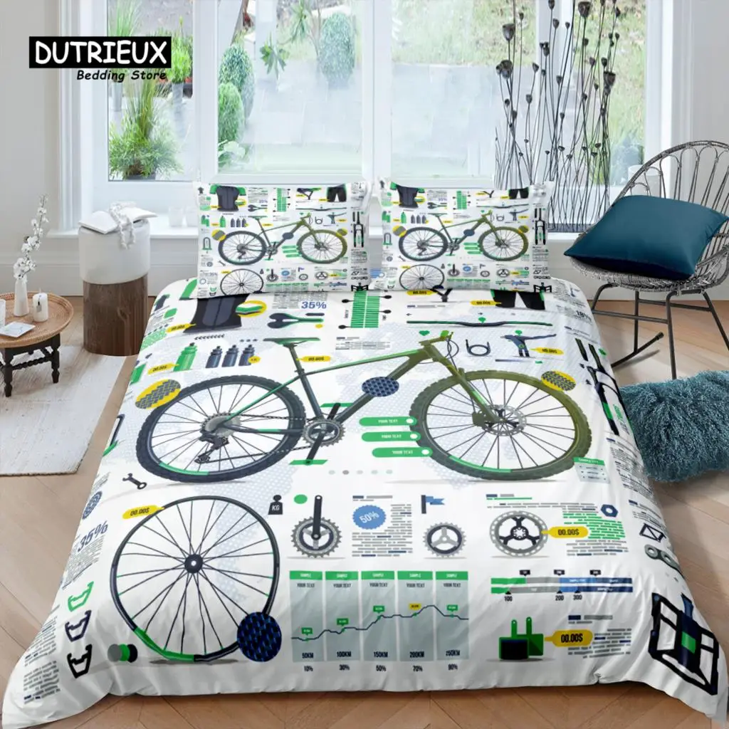 Home Living Luxury 3D Bike Racing Bedding Set Bike Gear Duvet Cover Pillowcase Queen and King EU/US/AU/UK Size Comforter Bedding