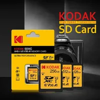 KODAK 100% Original 64GB 128GB SD Card Memory Cards Class 10 256GB SD Card Memory Card SDXC V30 4K HD Memory Cards for Camera