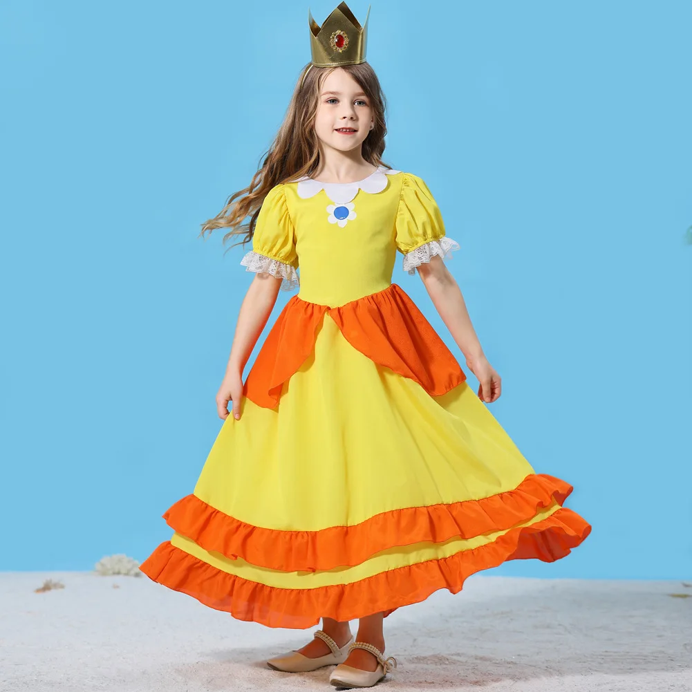 Princess Cosplay Peach Costume for Girls Rosalina Dress with Accessories Kid Halloween Role Play Carnival Birthday Party Costume