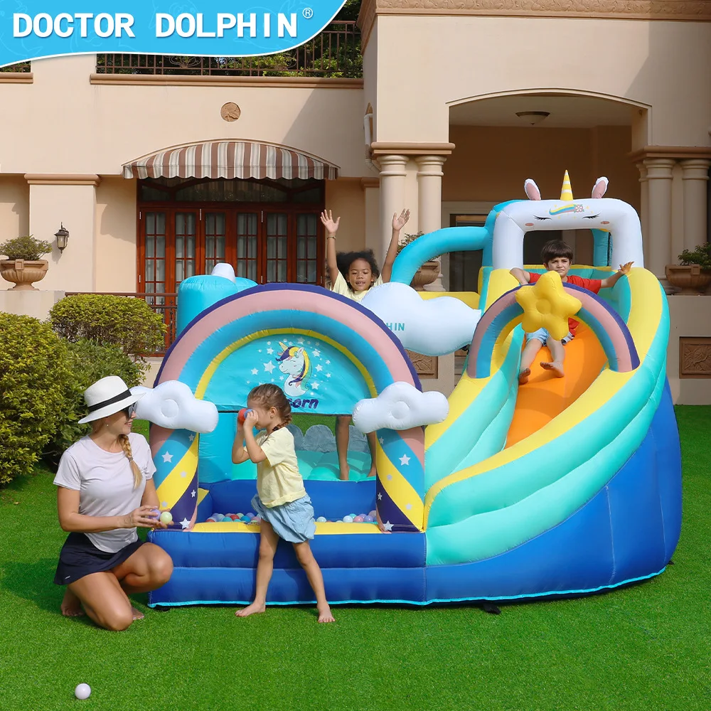 Doctor Dolphin Inflatable jumping Castle Boucy House wth Ball Pit Slide Bounce House with Blower birthday gift toys for kids