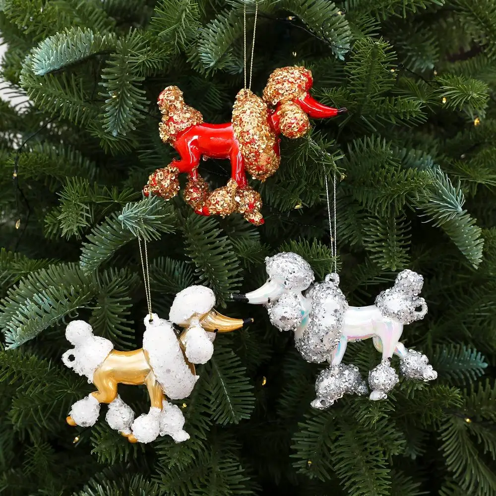 Dog Christmas Tree Hanging Ornaments, 2-Piece Canine Set With Sparkling Sequins, Ideal Wreath Gift Display Party Layout Hangings
