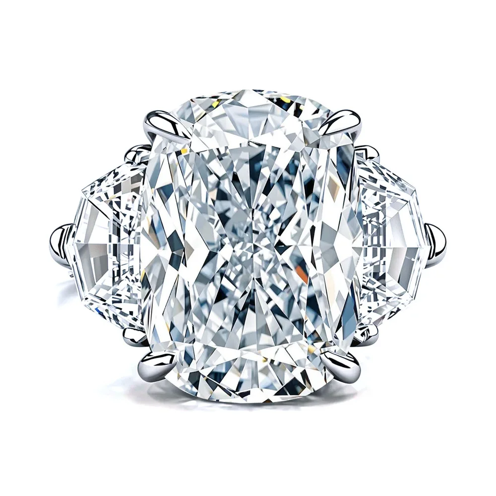 

S925 родиевое серебро 10CT D цвет прямоугольная подушка муассанит 10x14 мм обручальное кольцо для женщин, изысканные ювелирные изделия