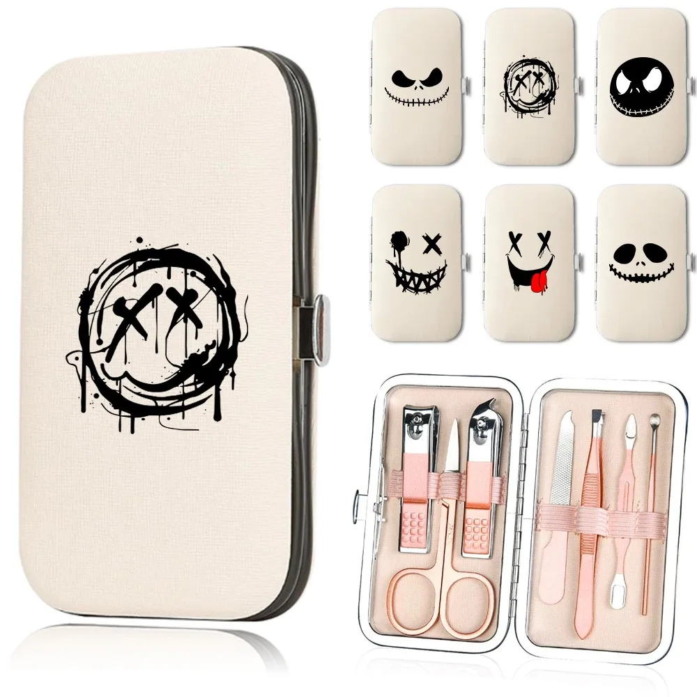 

7pcs Portable Nail Clipper Set Personalized Printed Nail Care Set Household Stainless Steel Trimming Tools Smile Pattern