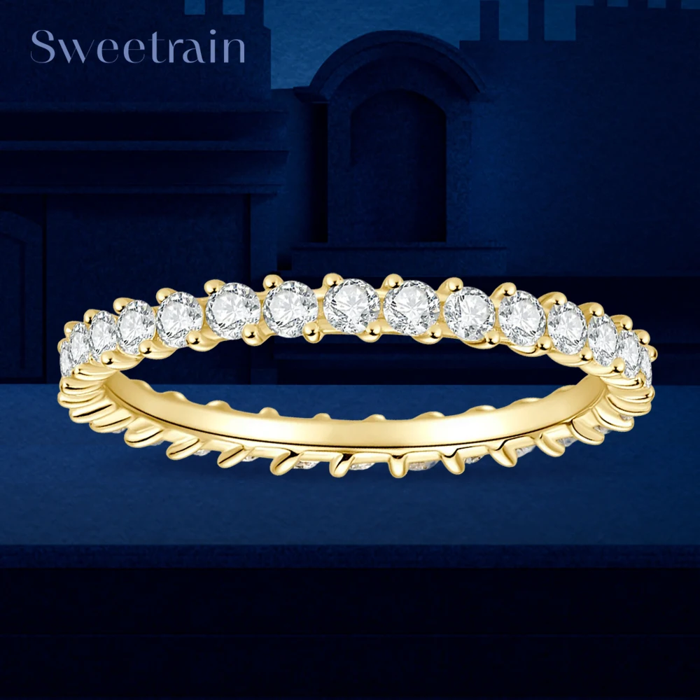

Sweetrain 2mm All Moissanite Rings for Women Lab Diamond Eternity Band 925 Sterling Silver 18k Plated Stackable Wedding Rings