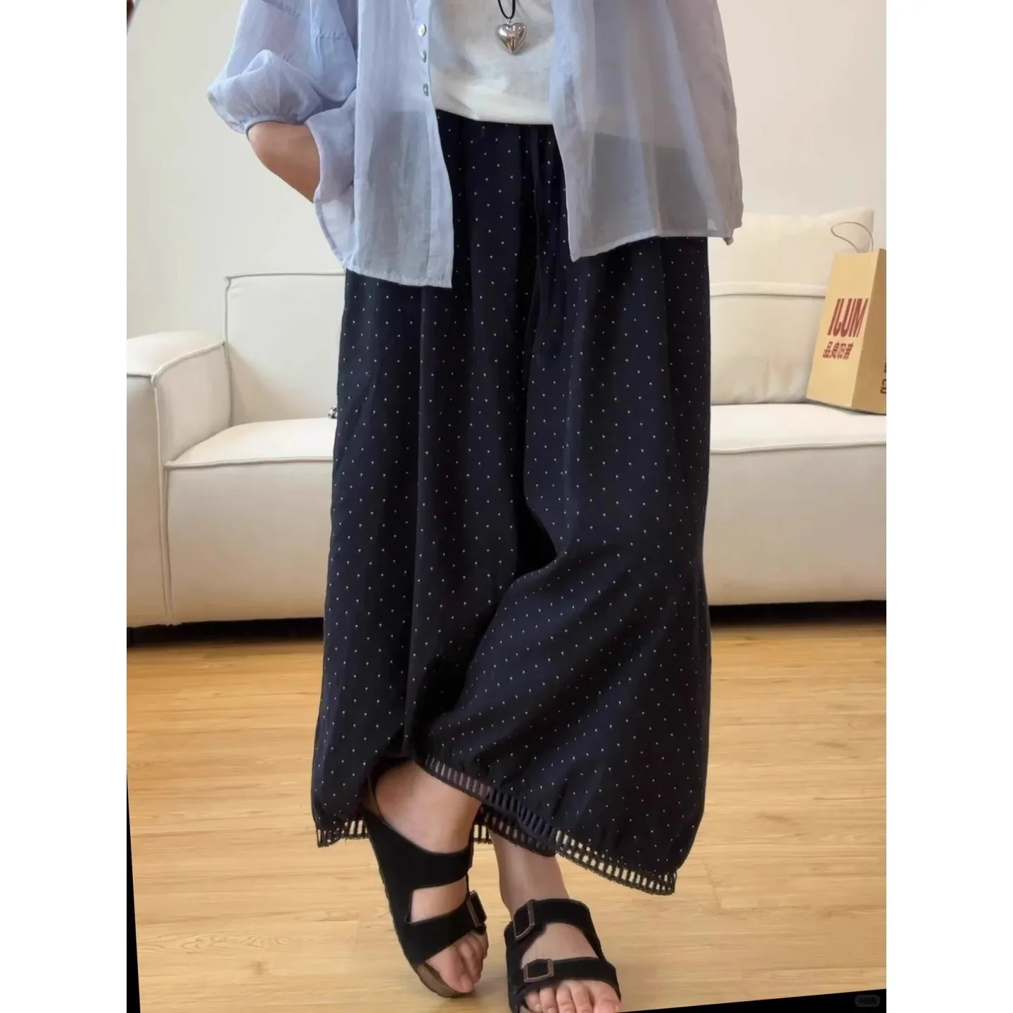 Hosen für Damen, Hip-Hop-Frau, Sommer, Leinen, plissiert, weites Bein, leicht, getäfelt, Jade, Schärpen, Netzstoff, Streetwear, mehrfarbige Passform