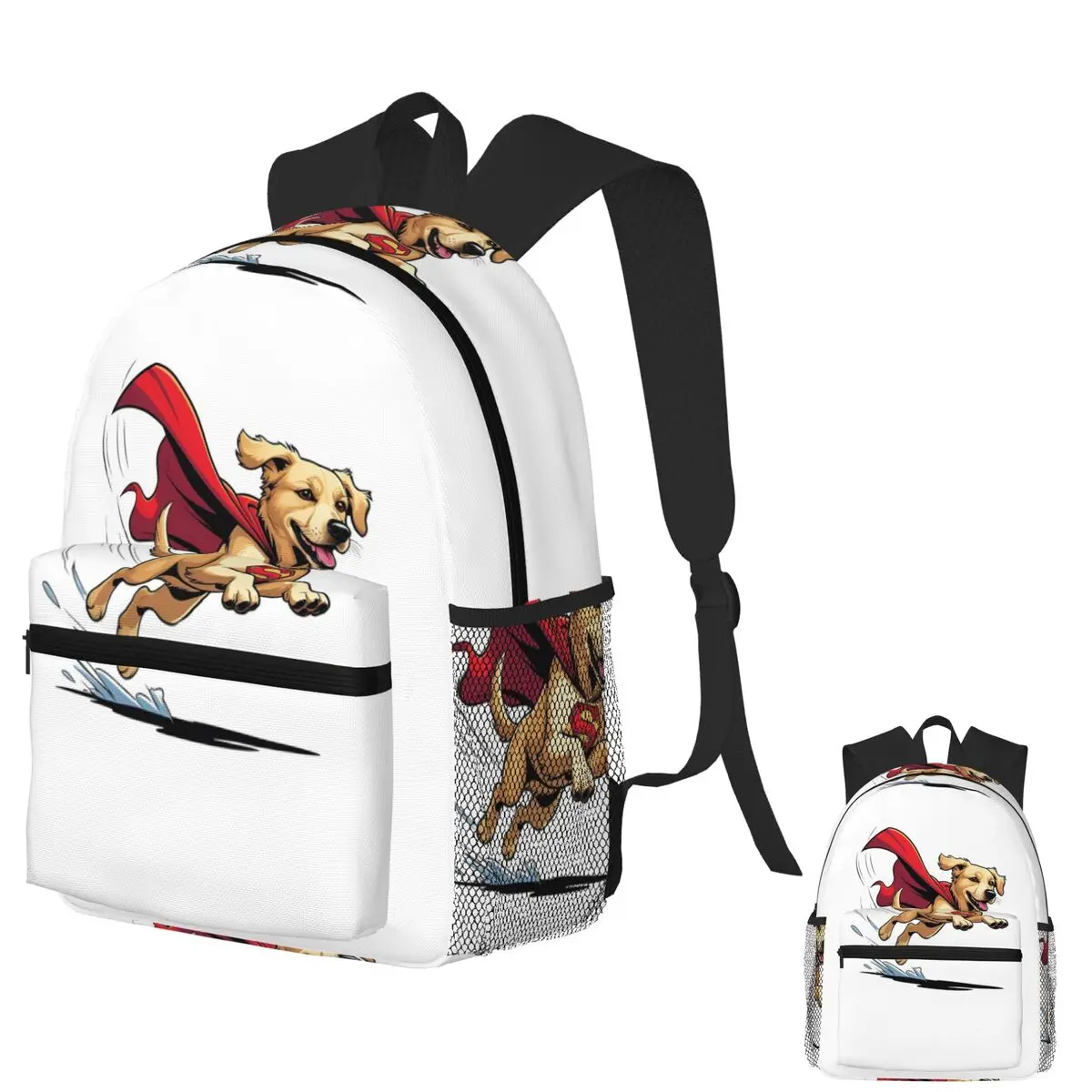 

Superhero Dog Flying With Cape Cute Cartoon Hero Design Student Backpack School Bag Travel Daypack Fashion Bookbag Shoulder Bags