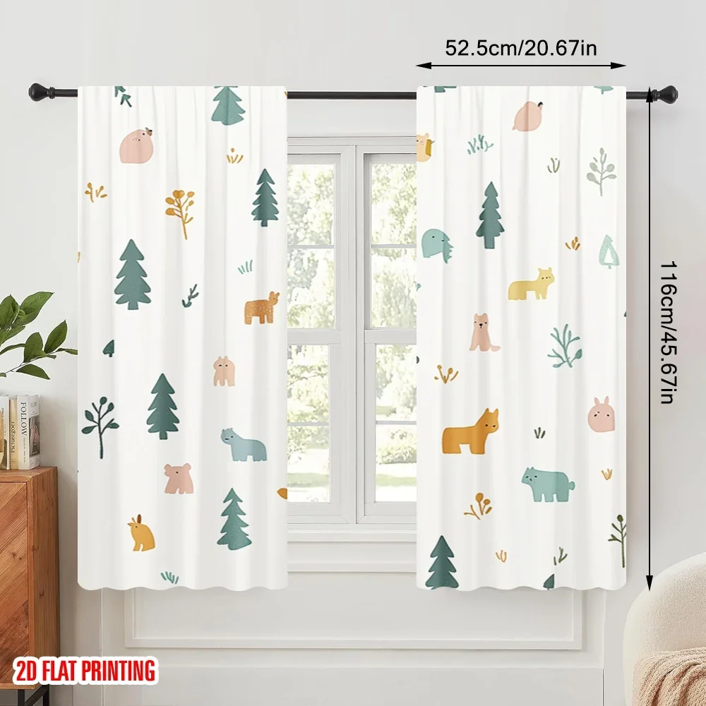 2pcs,2D plane printing Popular Curtain Panels Cute Forest Animals Woodland Theme (2) Versatile Fabric (without rod) Gifts for