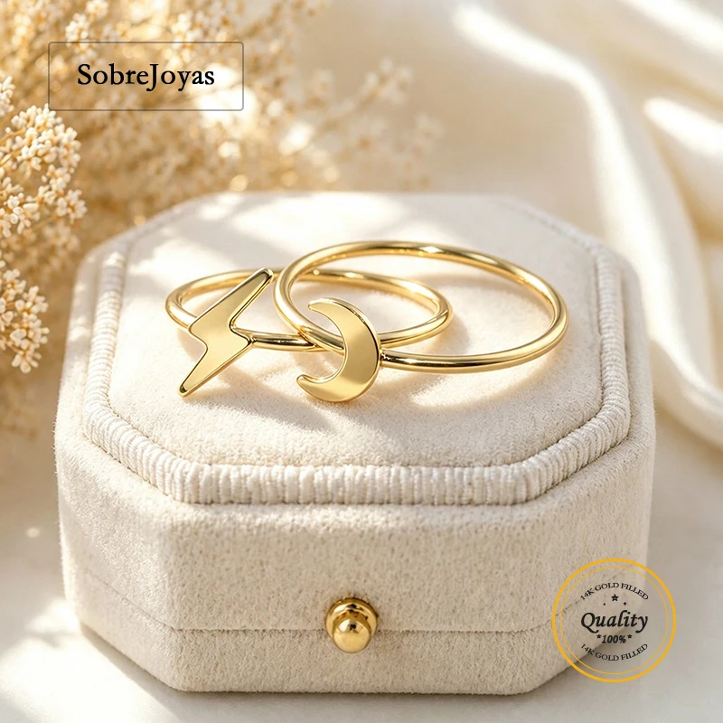 14K Gold Filled Minimalist Boho Moon Ring for Women Knuckle Stacking Ring 5.1x6.3mm Jewelry Gold Accessories
