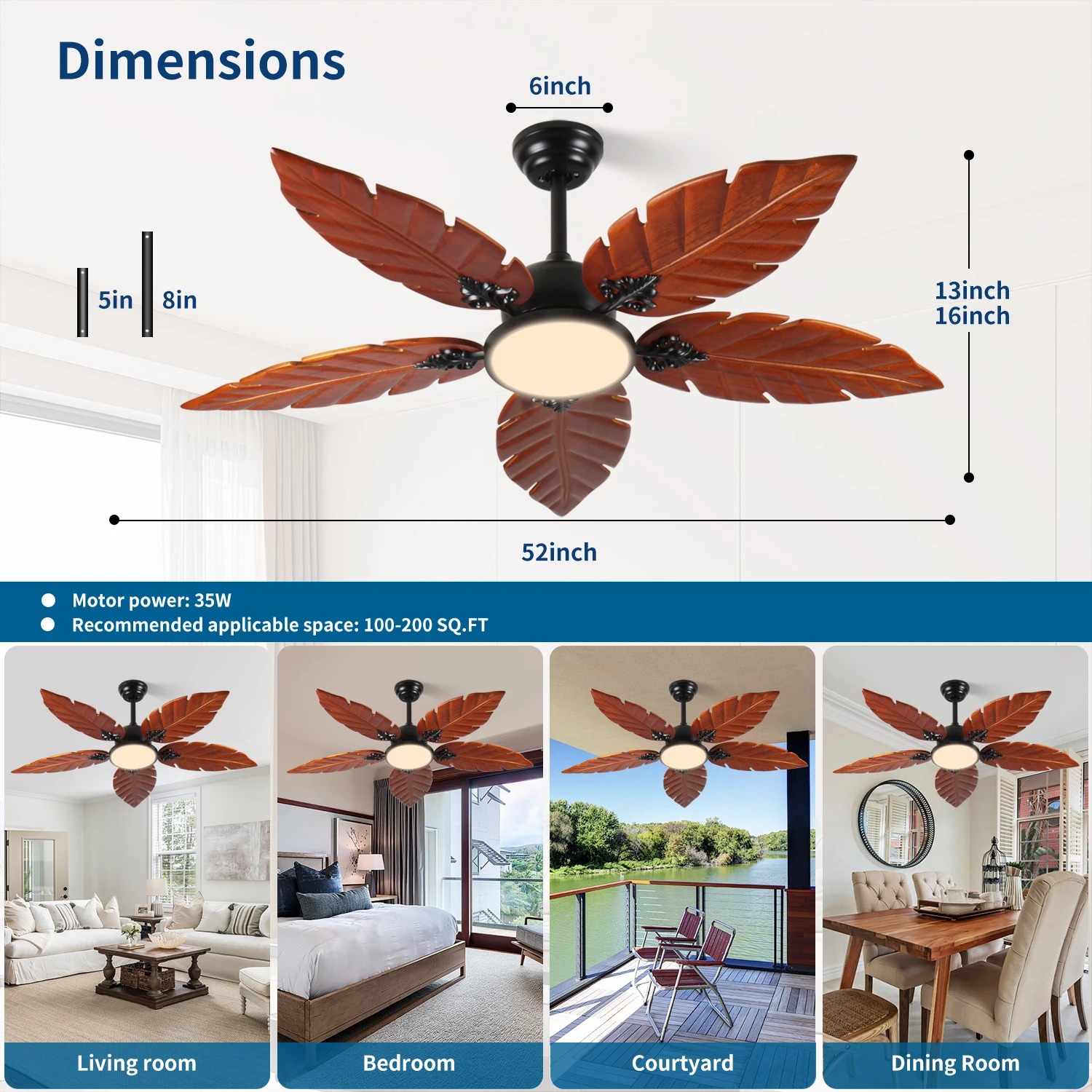 พัดลมเพดานลายใบปาล์มเขตร้อน ขน - Ceiling Fan Dc Motor 52 Inch บทวิจารณ์และราคา