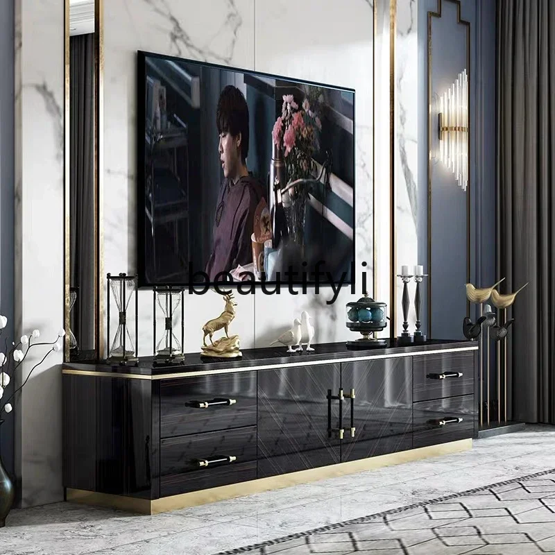 

ls 27Modern light luxury living room TV cabinet coffee table combination solid wood floor cabinet simple stainless steel bright