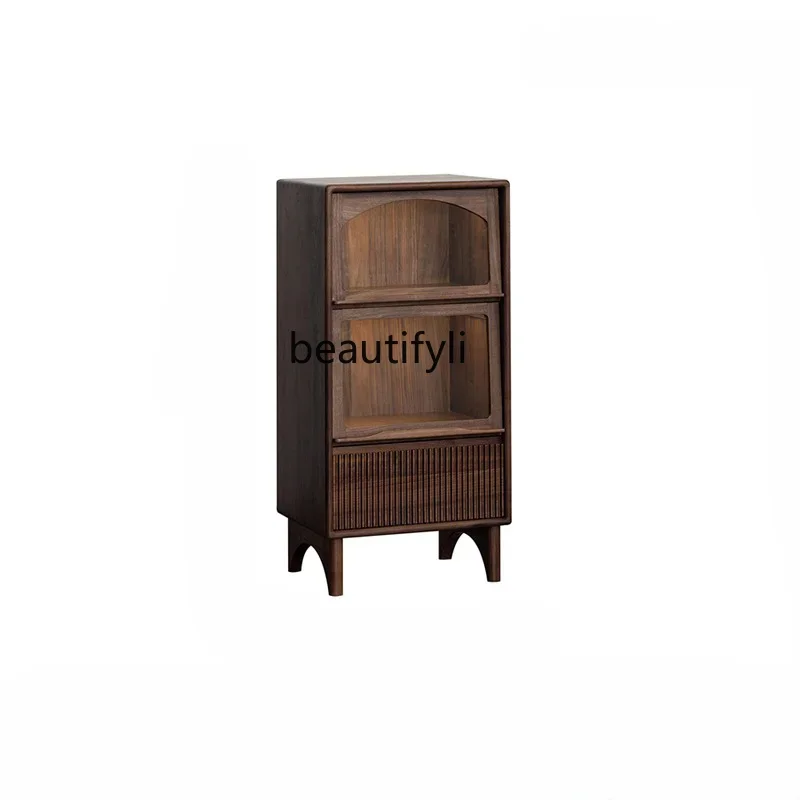 

Retro American Black Walnut Display Chest of Drawers Living Room Storage Bedroom and Household TV Side Cabinet