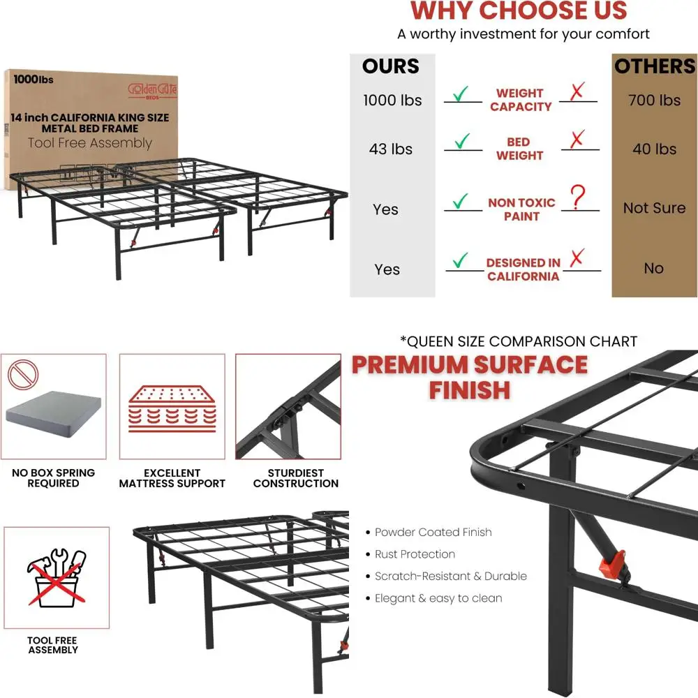 

Golden Gate Beds Foldable Metal Bed Frame, Sturdy Iron Platform, No Box Spring Needed, Portable & Collapsible Design, Heavy Duty