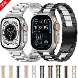 Pulseira de aço inoxidável de metal para Apple Watch, Ultra 2, 49mm, 45mm, 44mm, 46mm, 42mm, 40mm, 38mm, pulseira, iWatch Series 10, 9, 8, 7, 6, 5, SE2