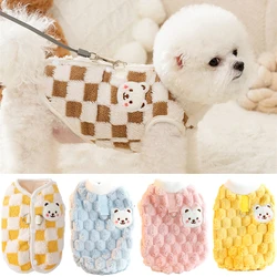 Winter Cat Dog Clothes with Buckle Sweet Bear Print Pet Plush Sweater for Small Dogs Pomeranian Chihuahua Puppy Button Jacket