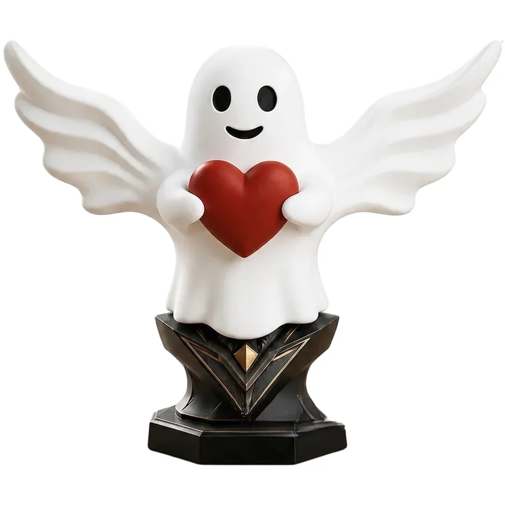 Minimalist Resin Statue Cheerful For Spirit with Heart for Living Room Decor Hand Painted White 21cm x 10cm x 20cm