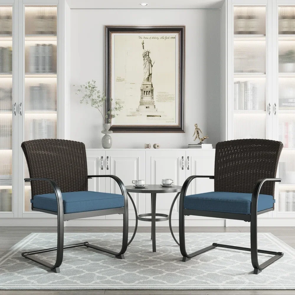 

3 Pieces Bistro Set, Outdoor Wicker Furniture Set, Rocking Wicker Chairs with Removable Cushions and Small Coffee Table