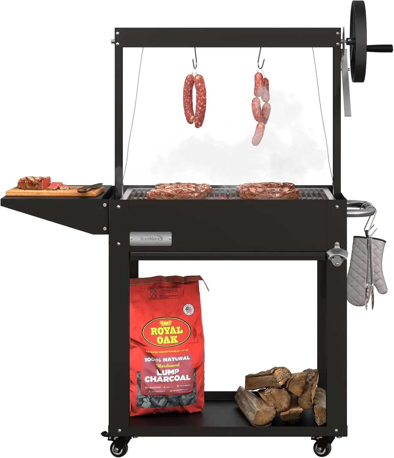 

Heavy Duty Argentine Style Outdoor Charcoal BBQ Grill, 50 Inch, with Adjustable Cooking Grate, Black