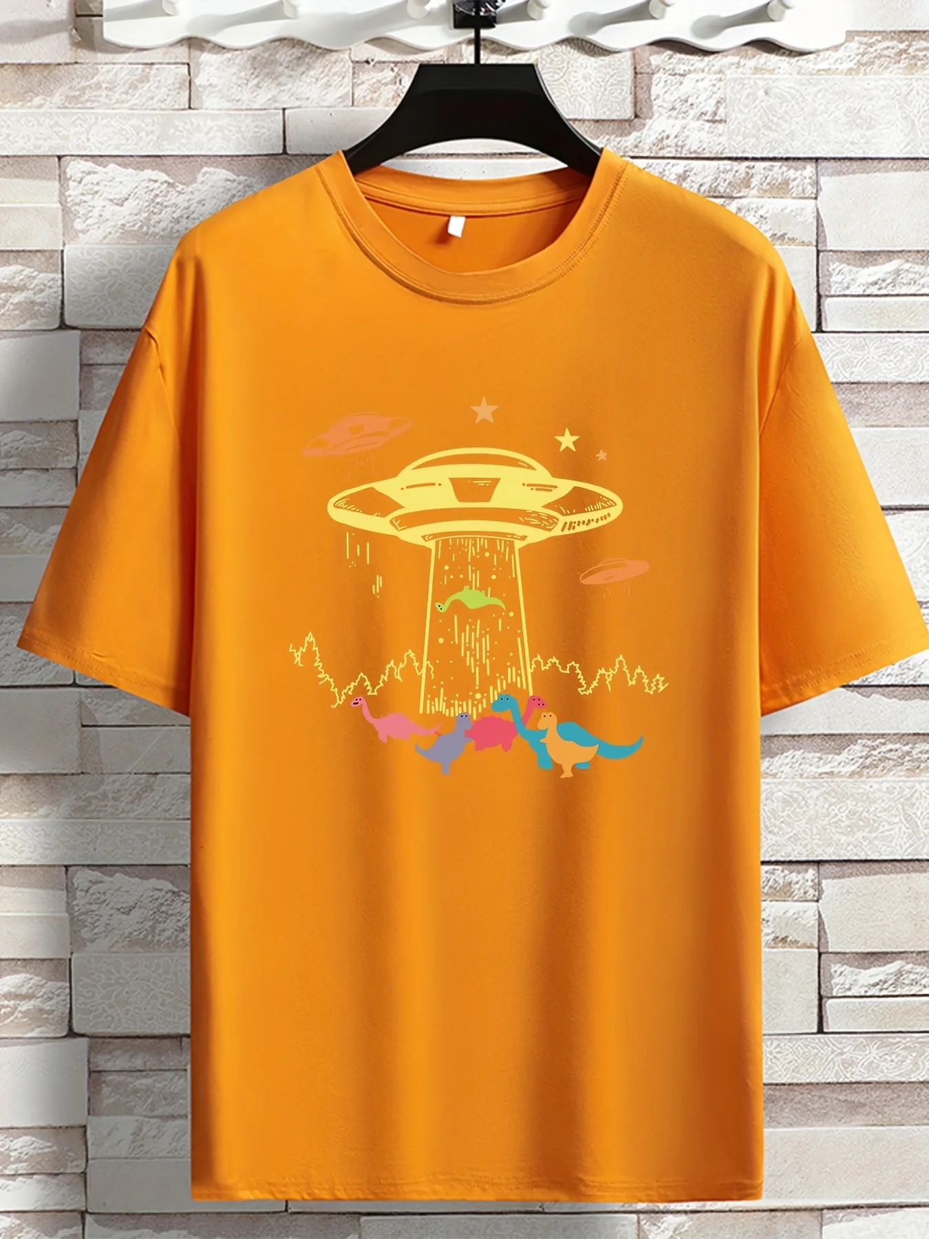 Summer Trend Imagination of Aliens and Unidentified Flying Objects Print Men's and Women's Round Neck T-shirt Summer Casual Top