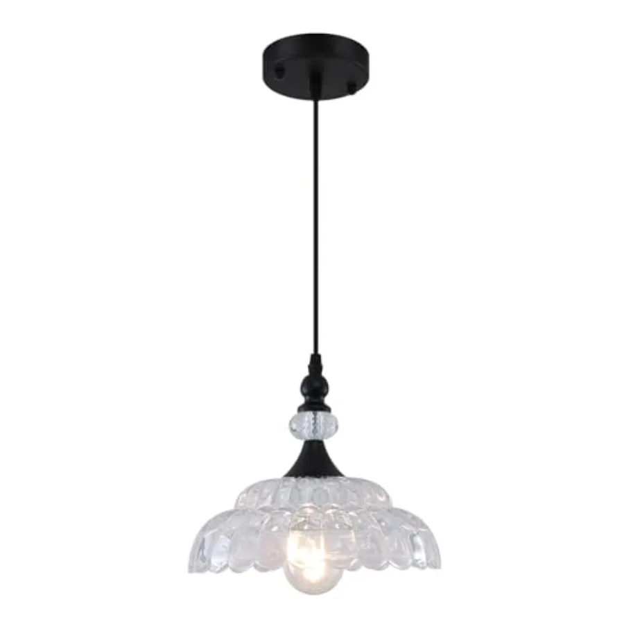 

Farmhouse Pendant Light Black Pendant Light Kitchen Island Adjustable Pendant Light Fixture with Glass Shade Pendant Lamp for D