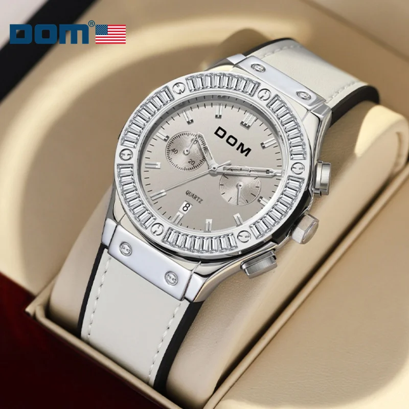 DOM 1658 Fashion Leather Brand Ladies Casual Quartz Unique Ultra-Thin Diamond Craft Simple Watch Watch For Women Life Waterproof