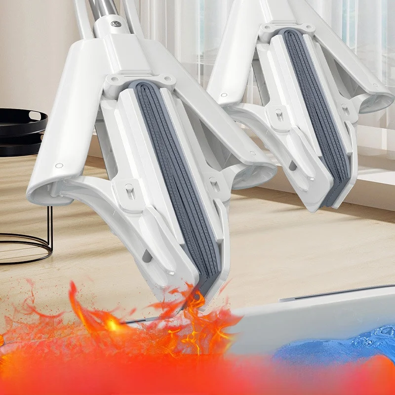 ハンズフリーのウェット＆ドライ両用スポンジモップダスターヘッド家庭用掃除ツールステンレス鋼ポール吸収性スポンジクロス