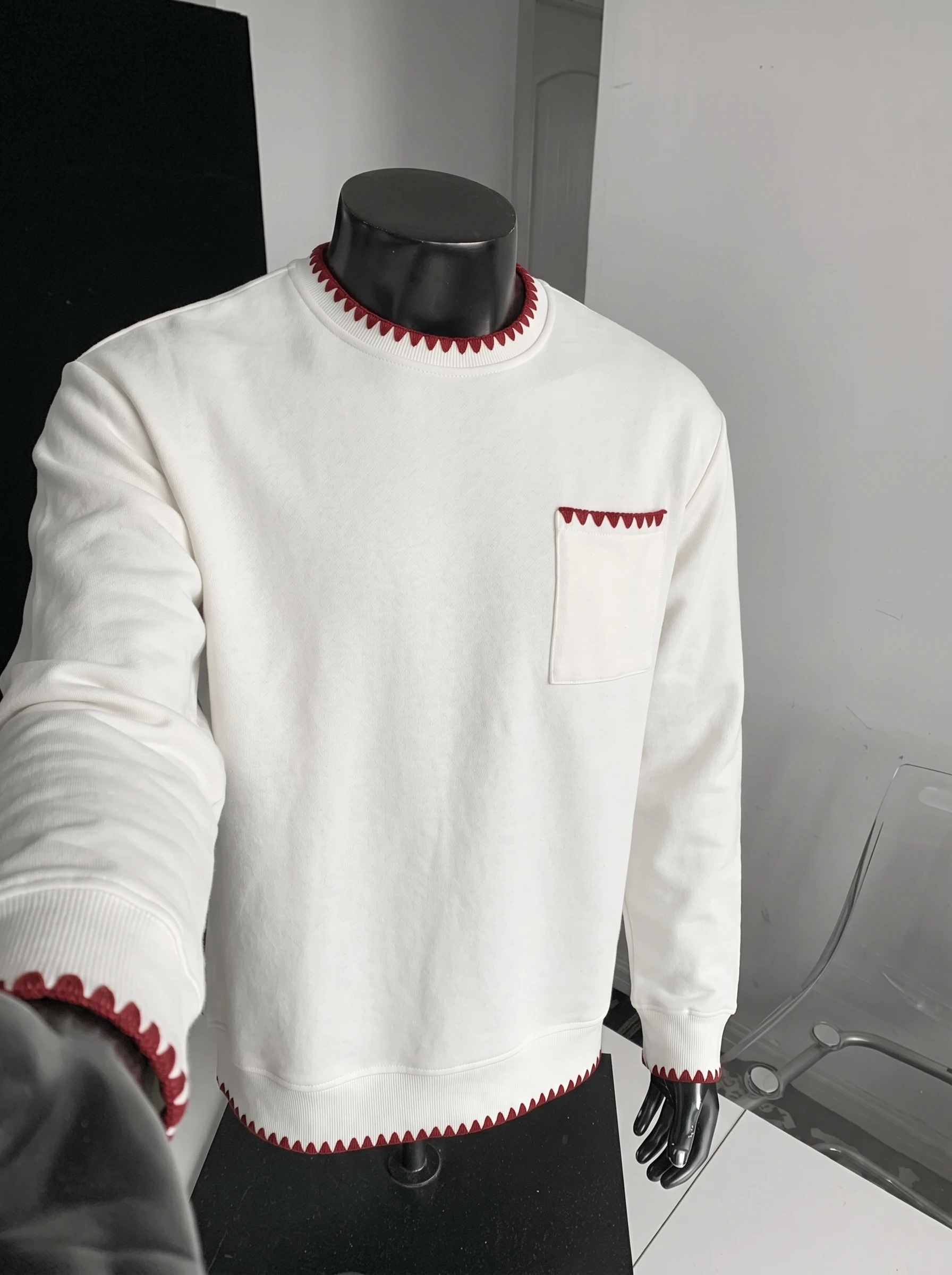 Embroidery Zig Zag Stitch - Felpa da Uomo Casual Larga con